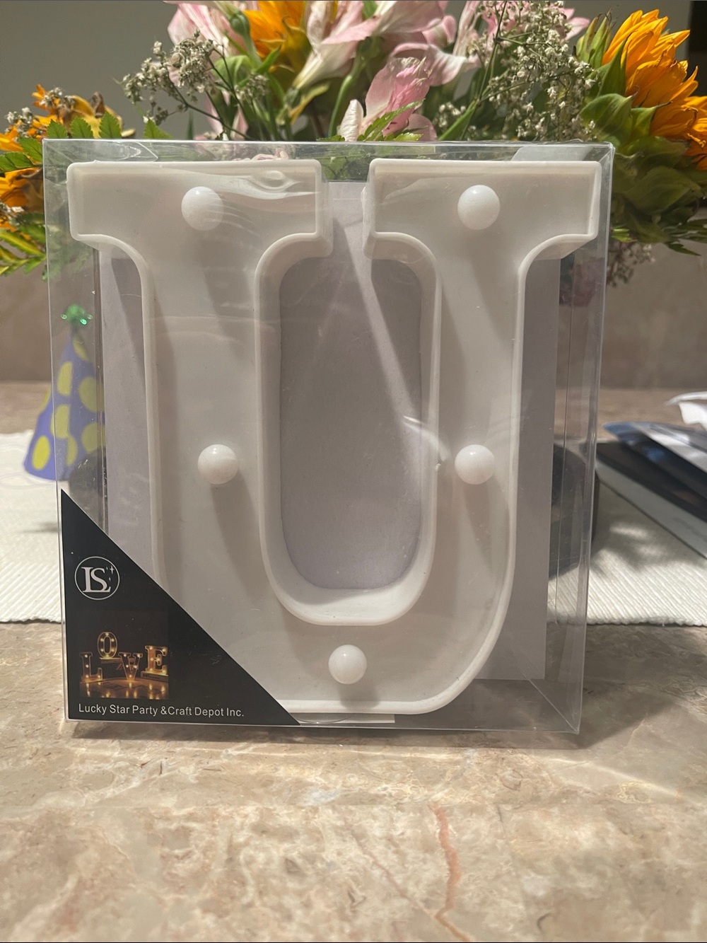 White Marquee Letter U with Built-In LED Bulbs